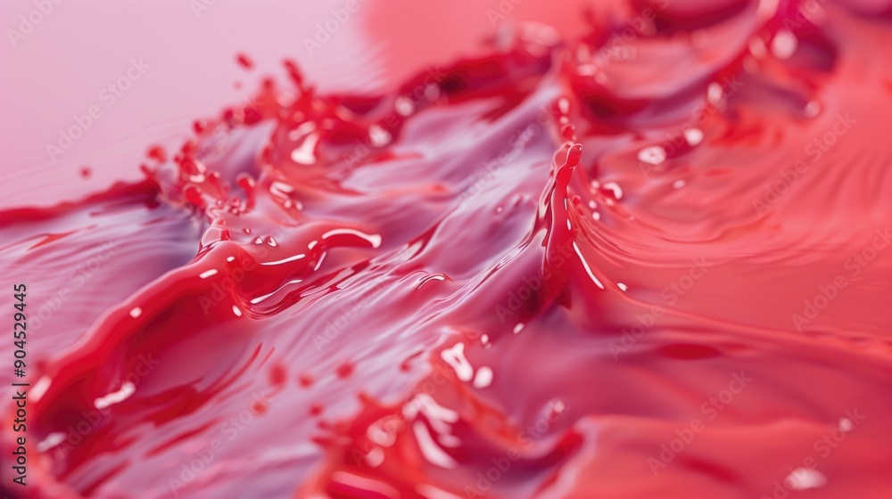 Poster A close-up shot of a red liquid surface with various textures and patterns