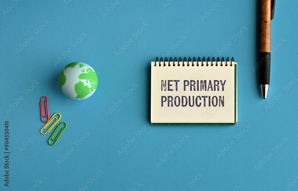 Poster there is notebook with the word net primary production. it is as an eye-catching image.