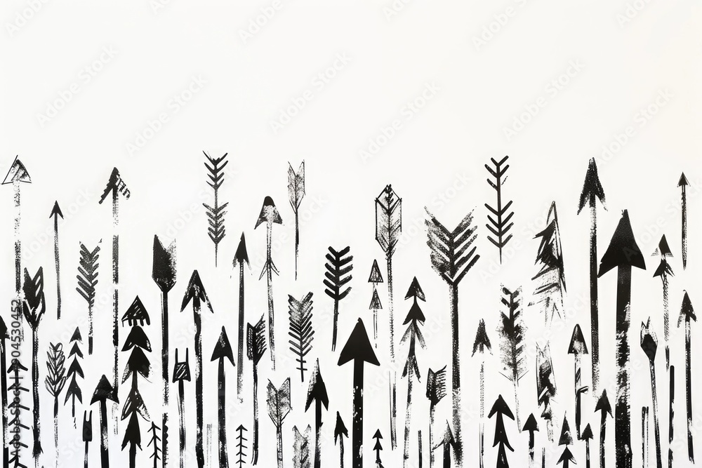 Poster a set of arrows in different directions and lengths, depicted in monochrome