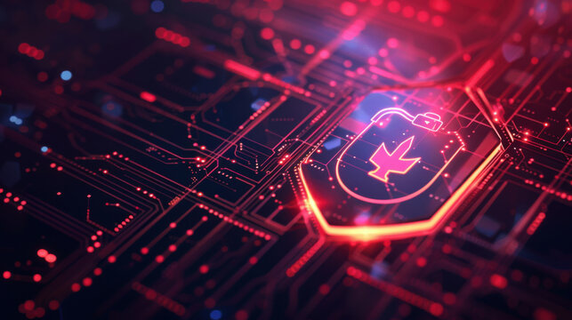 Abstract digital illustration of a glowing red lock symbol, representing cybersecurity, data protection, and online security measures.