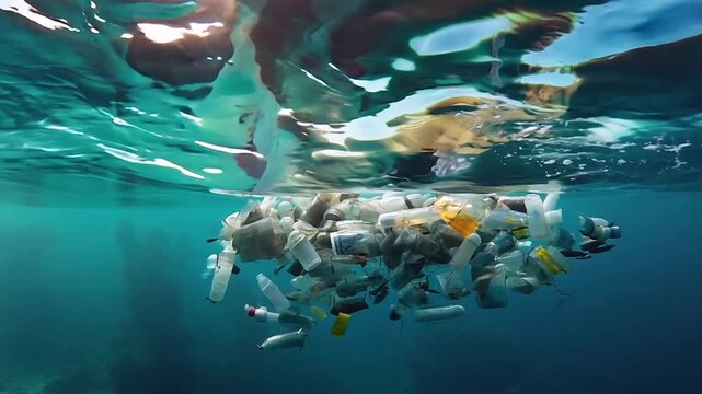Plastic trash floating on the ocean 