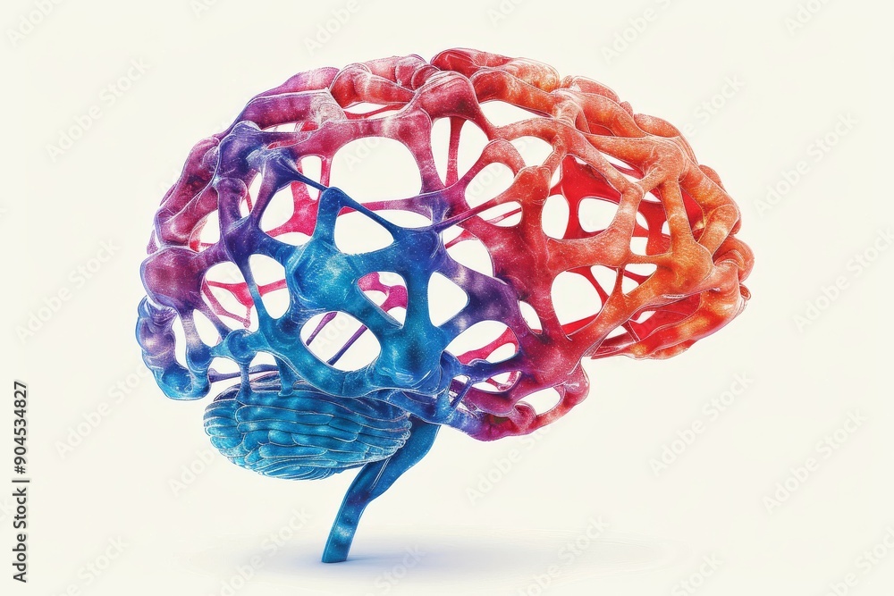 Poster abstract brain with vibrant colors and interconnected nodes symbolizing creativity and intelligence 