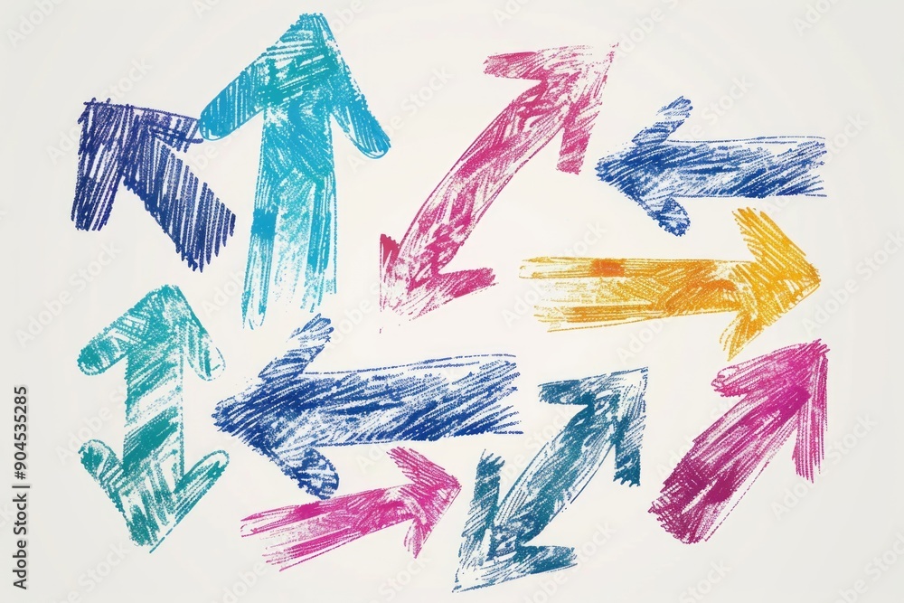 Poster a group of colorful arrows pointing in various directions, ideal for illustrations about navigation 