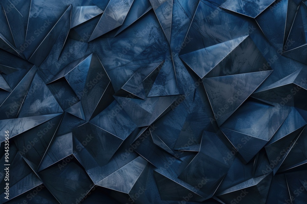 Poster a geometric design featuring various sized triangles on a bright blue background