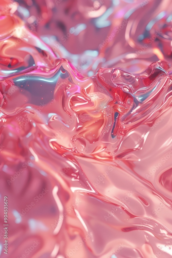 Poster Close-up view of a pink colored liquid surface with subtle texture and bubbles