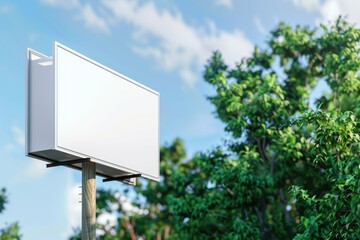 Fototapeta premium A simple billboard without any message or advertisement, standing out against a backdrop of lush green trees