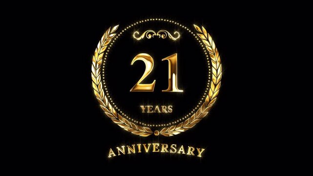 21st Anniversary Celebration. Happy 21 Years Anniversary Animation in Gold Color on the Transparent Background, Alpha Channel. Great for greetings, celebrations, events, and gifts.