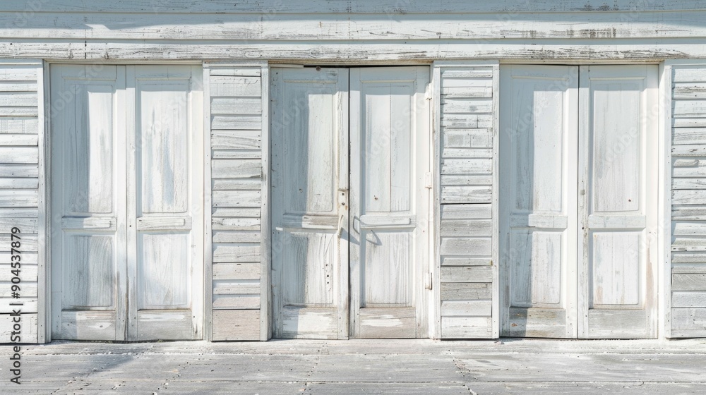 Poster exterior view of a building with two side doors, possible entrance or exit point