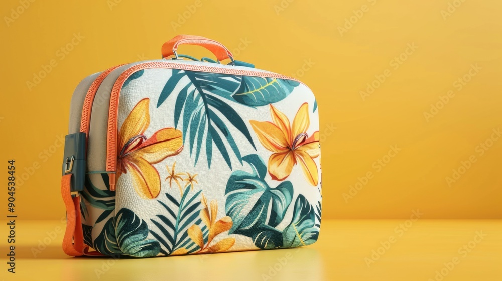 Wall mural A suitcase adorned with yellow flowers and green leaves