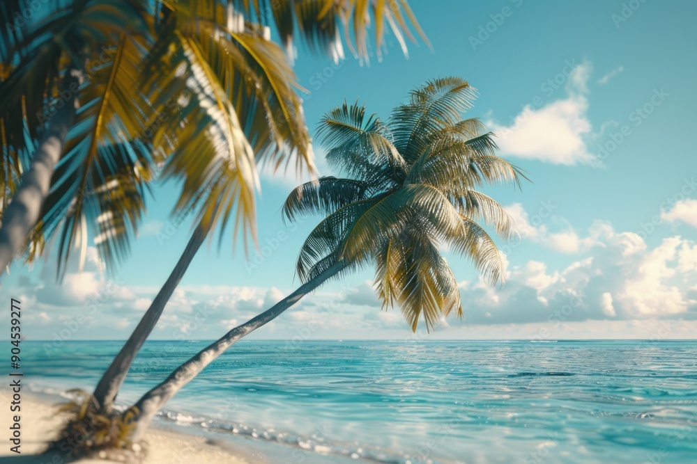Aufkleber palm trees on a beach with an ocean view, perfect for summer vibes and relaxation
