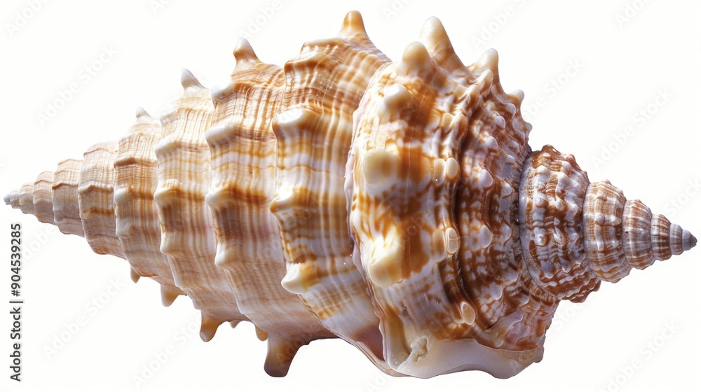 Poster A close-up view of a shell on a white background, perfect for use in design projects or as a decorative element