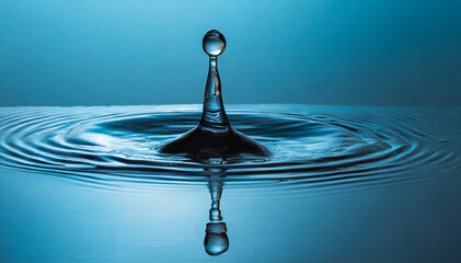 a water drop on a blue water background, studio light, highly detailed