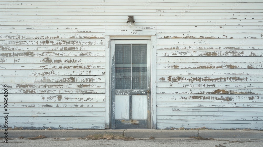 Poster A simple white building with a door and window, possibly a residential or commercial structure