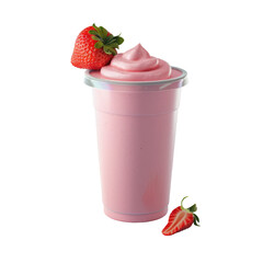 Strawberry smoothie served in a to-go cup with a transparent background