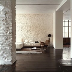 white venetian textured walls dark flooring