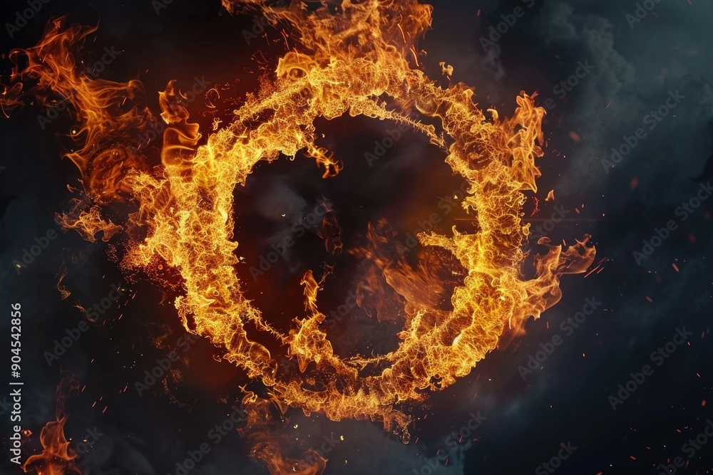 Poster a fiery circle appears in the blackness of night, ideal for use as a dramatic backdrop or symbolizin