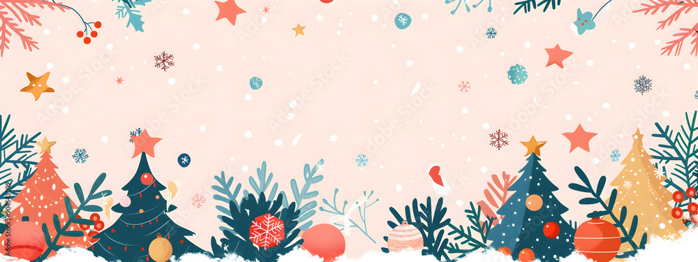 Poster a christmas tree with a star on top and a snowflake on the bottom