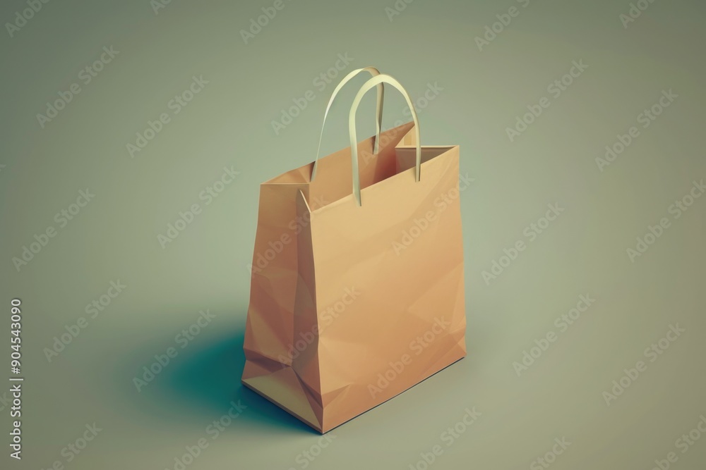 Poster A simple paper bag sitting on a bright green surface, perfect for adding a pop of color to your design