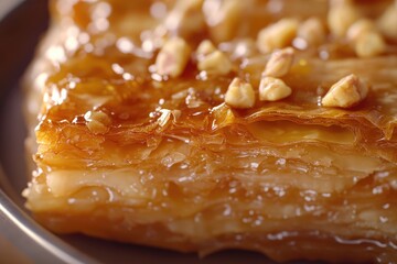 Close-up of Baklava with Honey and Walnuts