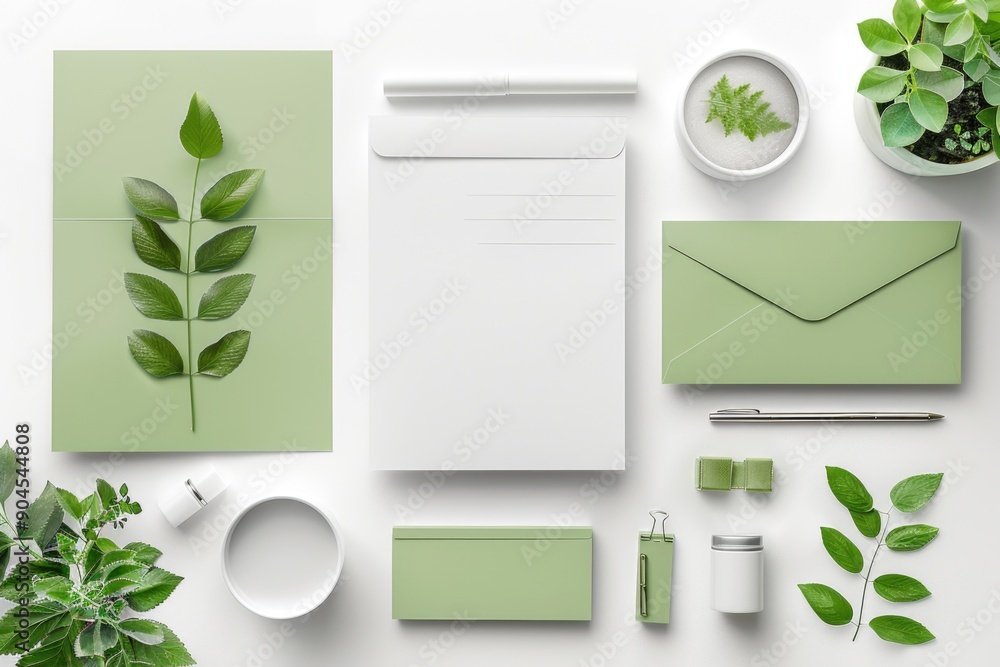 Poster various stationery items placed on a clean white surface, perfect for illustrating creativity and or