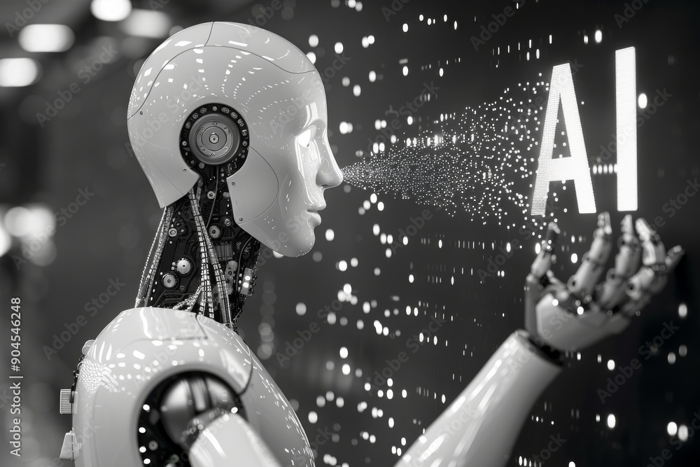 Poster futuristic ai robot engaging in human activities, illustrating technology's integration.