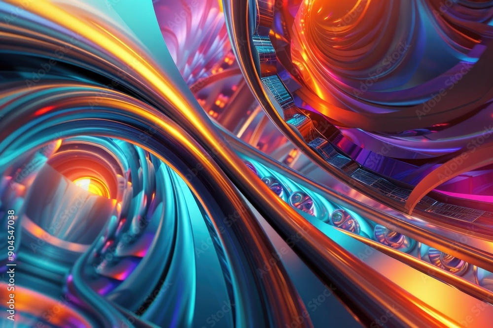 Poster a computer-generated image of a futuristic tunnel with glowing lights and sleek architecture