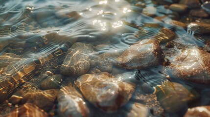 texture of rocks under crystal clear water generative ai