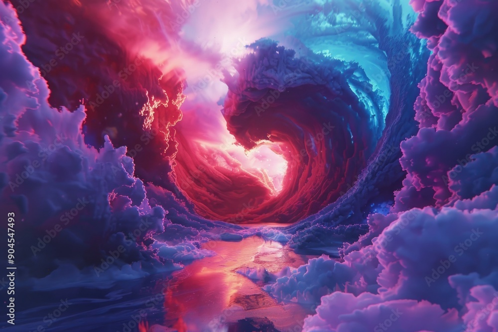 Poster powerful ocean wave crashing onto the surface of calm water