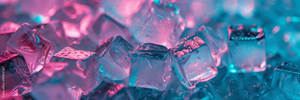 Poster colorful ice cubes illuminated with neon lighting creating a striking visual effect