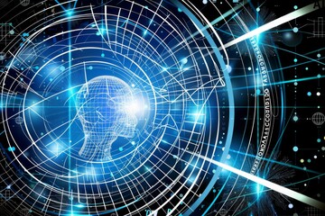 Obraz premium Cyber network sphere with a radiant blue core, visualizing global connectivity and digital information flow.