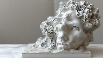 Sculpted Face Emerging from Abstract Stone