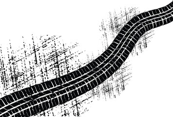 Obraz premium Black tire tracks curving on white grunge background