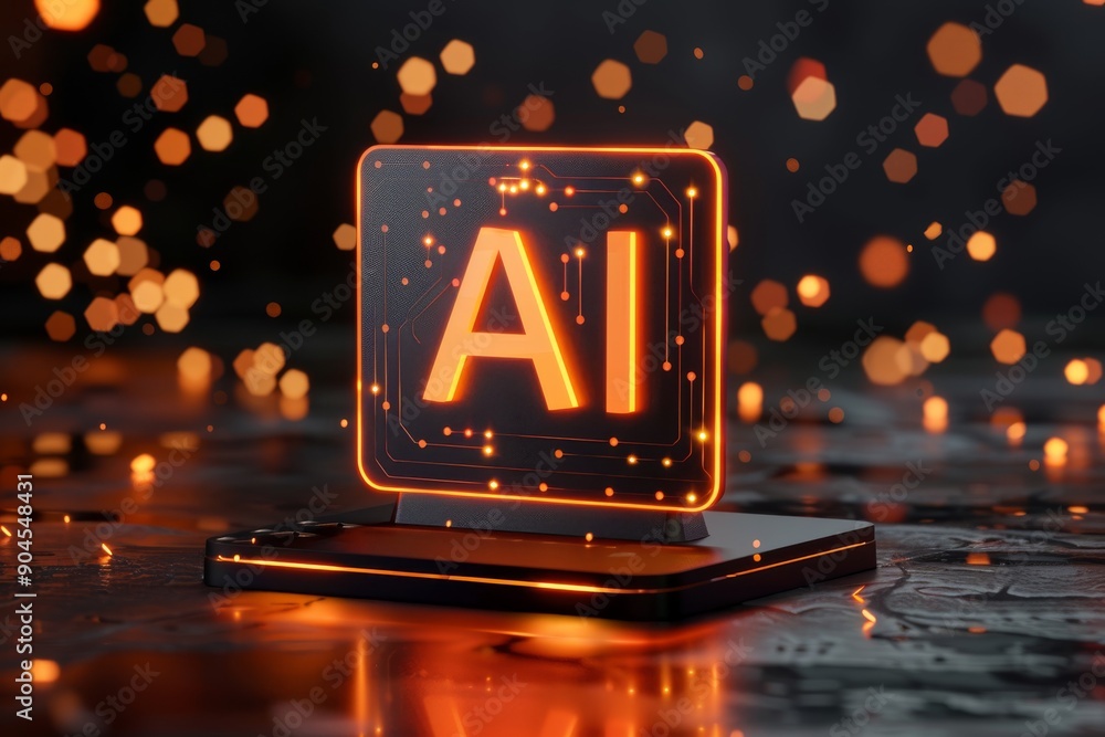 Poster ai-themed holographic display in a rustic environment, illustrating the blend of traditional setting