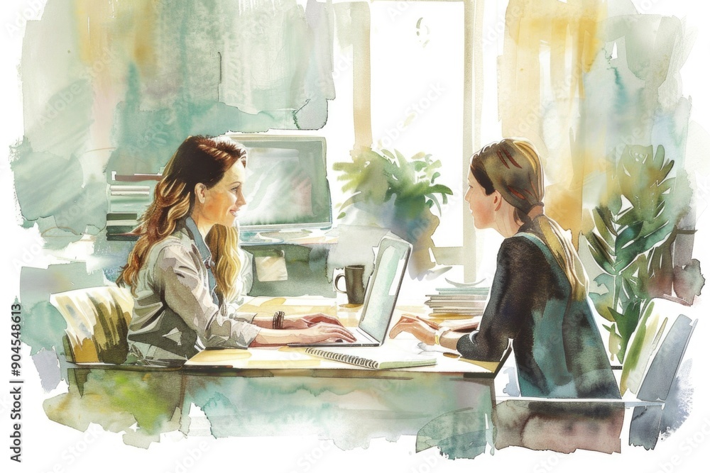 Poster Two people working together on a laptop in a cozy setting