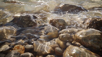 Obraz premium texture of rocks under crystal clear water generative ai