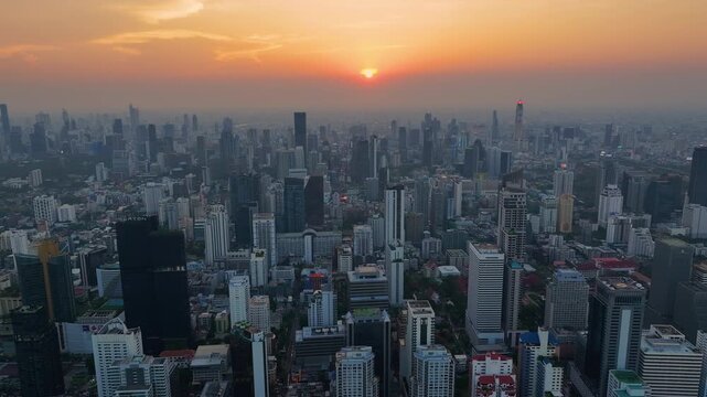 Bangkok, Thailand aerial city scape view from above. Bangkok Thailand: Drone Aerial view, Observing urban landscape. 