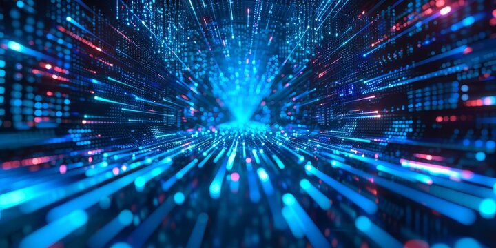 Explore the dynamic and futuristic data flow with digital network lights in motion
