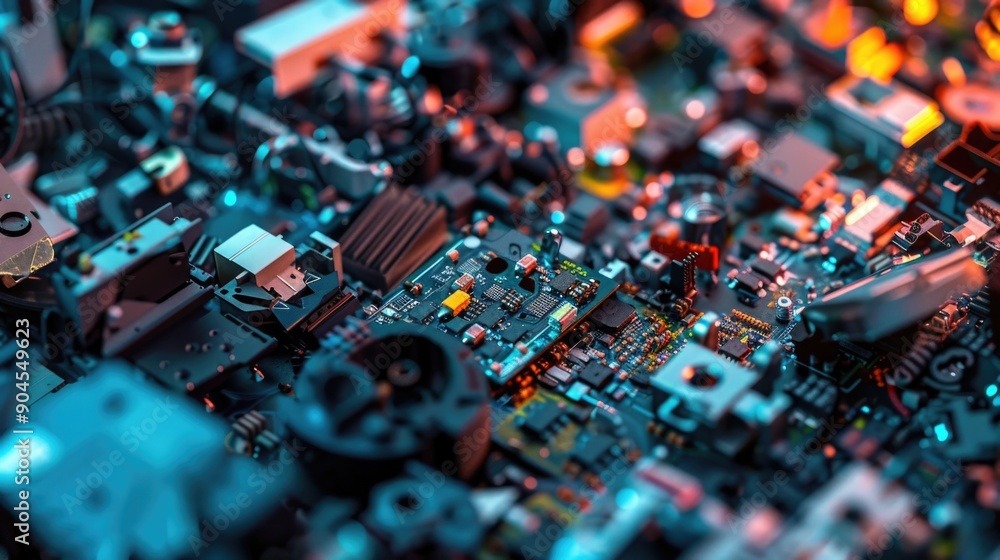 Poster high-tech electronic components on a motherboard