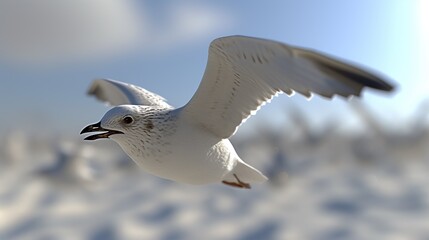 Obraz premium Seagull in Flight over Beach