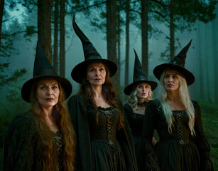 Obraz premium A group of terrible and terrifying medieval old witches