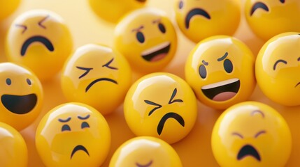 Fototapeta premium A closeup shot of yellow emoii faces with different emotions