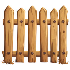 Wooden picket fence section isolated on transparent background, rustic garden design element.
