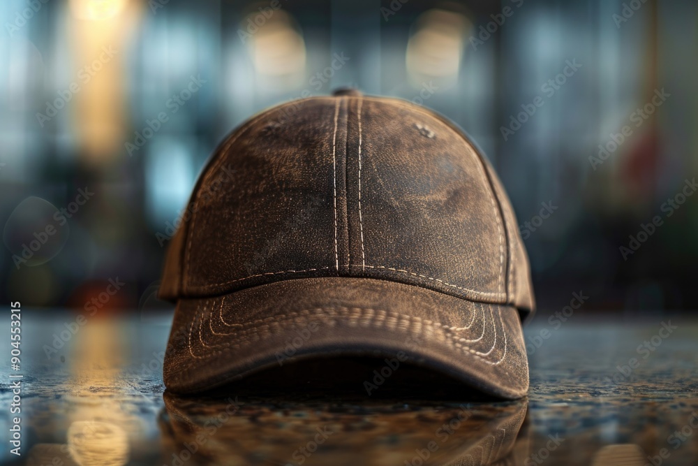 Aufkleber a brown hat sits alone on a table, perfect for adding texture and warmth to any scene