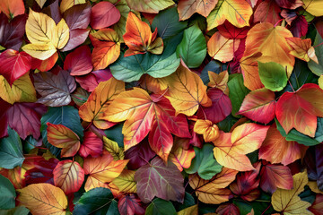 Fototapeta premium Close-up of fallen autumn leaves in red, orange, yellow colors.