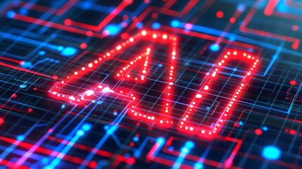 Fototapeta premium AI-themed illustrations and wallpapers with a technical background showcasing data flow and futuristic AI font designs