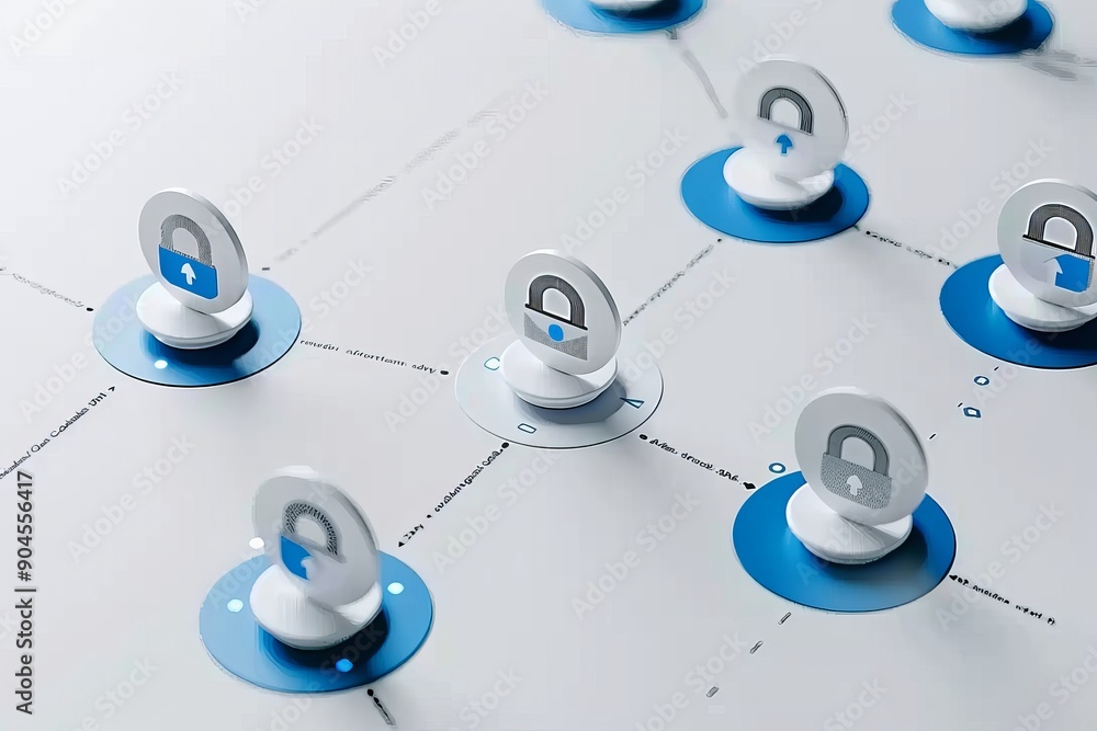 Poster network nodes and cables in a digital landscape, emphasizing connectivity and data transmission.