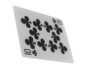 Flying playing card for poker and gambling, ten clubs isolated on white, clipping path