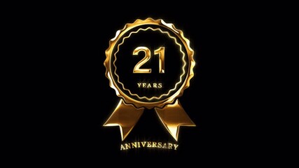 21st Anniversary Celebration. Happy 21 Years Anniversary Animation in Gold Color on the Transparent Background, Alpha Channel. Great for greetings, celebrations, events, and gifts.