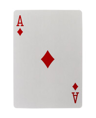Obraz premium Flying playing card for poker and gambling, ace diamond isolated on white, clipping path