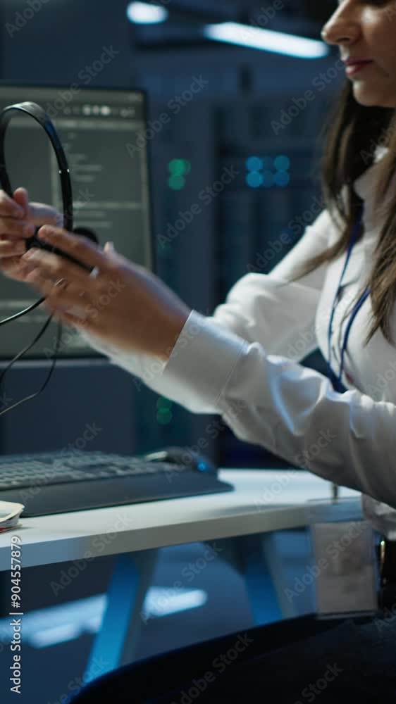 Poster vertical video it specialist in data center providing technical support to customers, troubleshootin